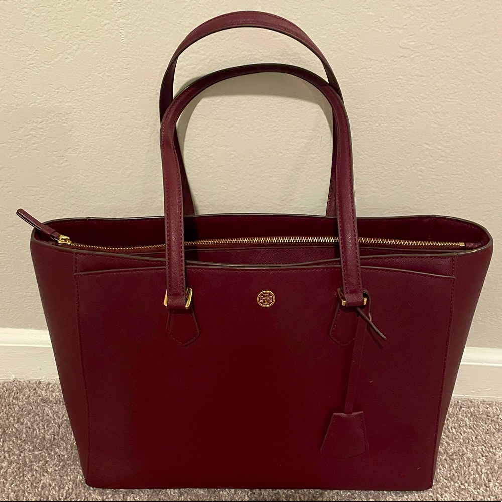 Tory Burch Robinson Leather Tote Burgundy